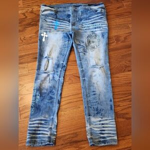 Rockstar Ultra‎ Slim Original Rugged Rhinestone Death Tour 1987 Jeans Size 42